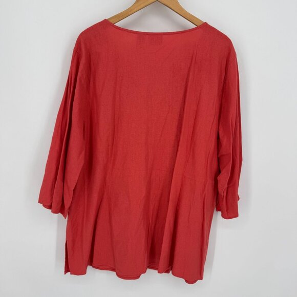 Kim Rogers Womens Linen Blend Tunic Top Size 2x‎ Embroidered Oversized Coastal - Picture 5 of 6